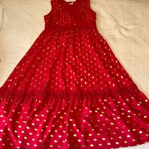 Gold Polkadot Red Party Dress